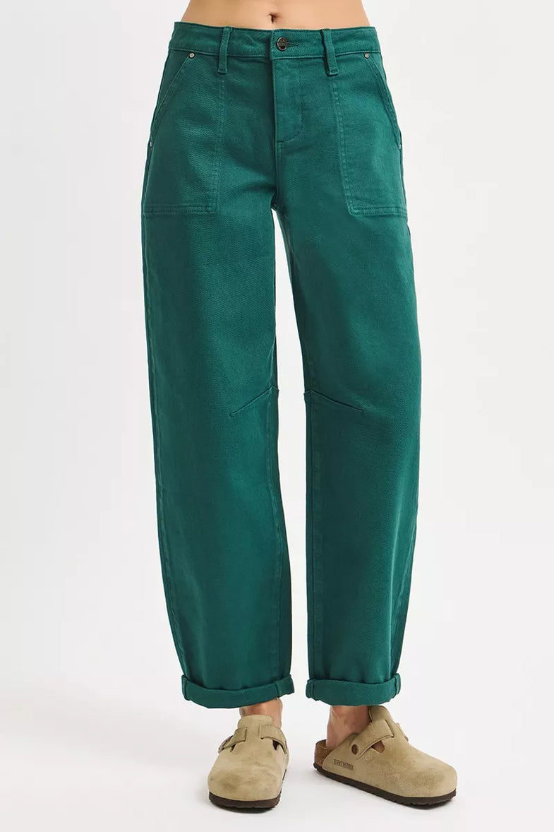 RISEN High Rise Ankle Cuffed Barrel Pants - SwagglyLife Home & Fashion